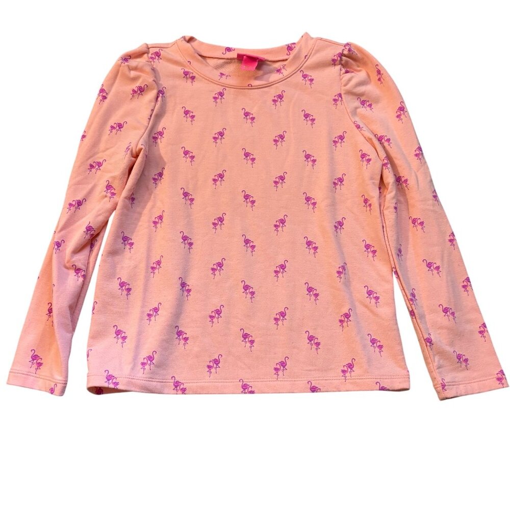 Lilly Pulitzer Girls Flamingo Print Long Sleeve Sweatshirt Top L (8-10) Peach